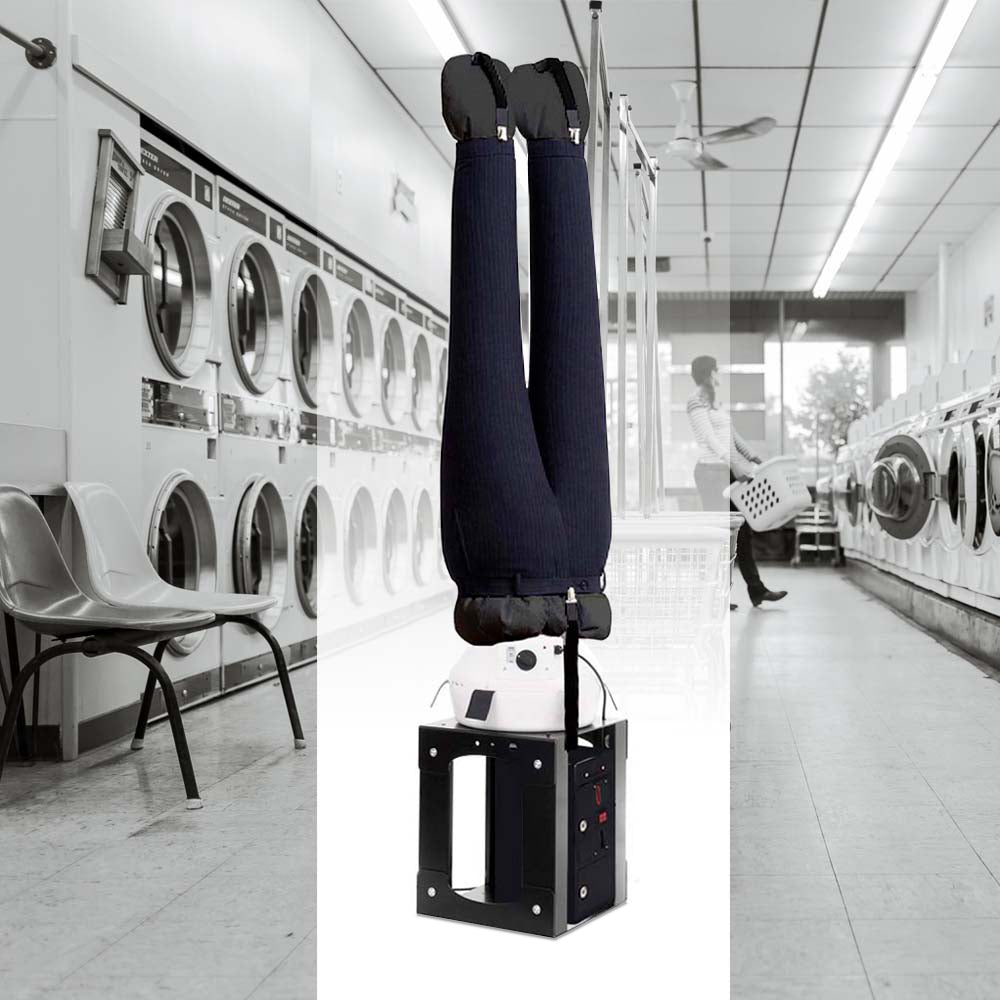 Stirasciugatore Stira Asciuga in modo automatico pantaloni, jeans, pantaloni sportivi, ... con aria calda modello SA15 P SELF INOX munito di base di supporto da fissare a terra e gettoniera - Made in Italy Garanzia 5 anni