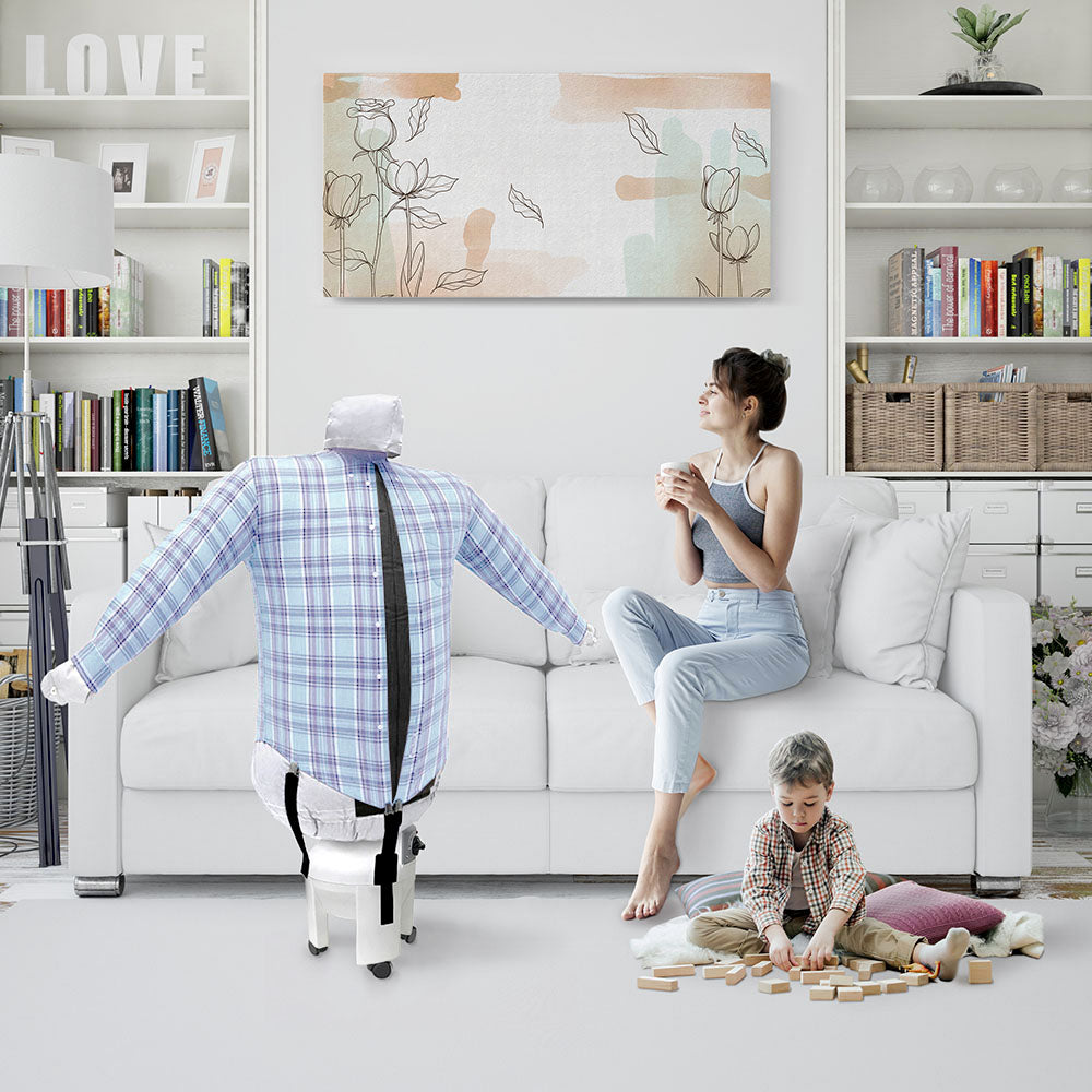 EOLO Stirasciuga SA04 RE ECO Stira Camicie Pantaloni Stiro Professionale Asciuga in Automatico Asciugatrice Stira Vestiti Manichino Aria Calda Ferro da Stiro Verticale Bambola Gonfiabile 3 Programmi 4 Ruote Made in Italy Garanzia 5 Anni Efficienza A++