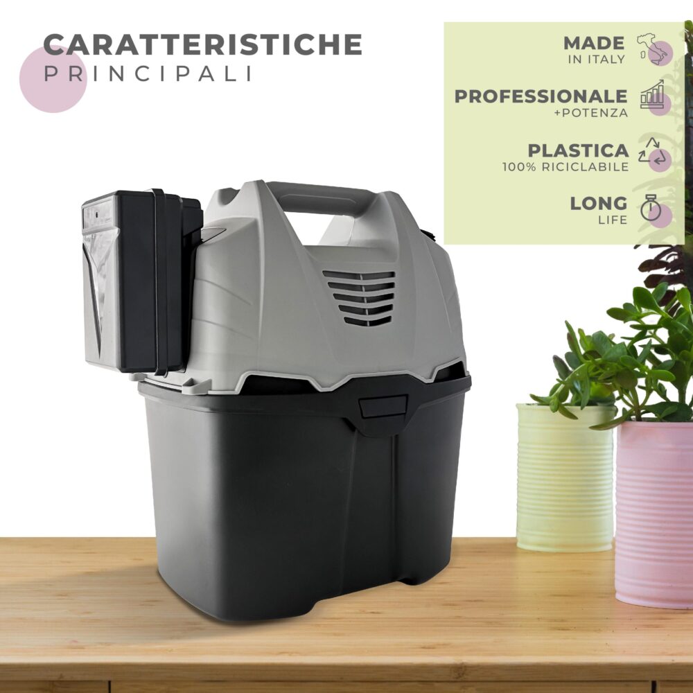 EOLO Aspirapolvere LP19 B Professionale Portatile senza Filo con Alimentazione a Batteria Aspiratore Polveri Liquidi Solidi Made in Italy Garanzia 5 Anni Efficienza A++