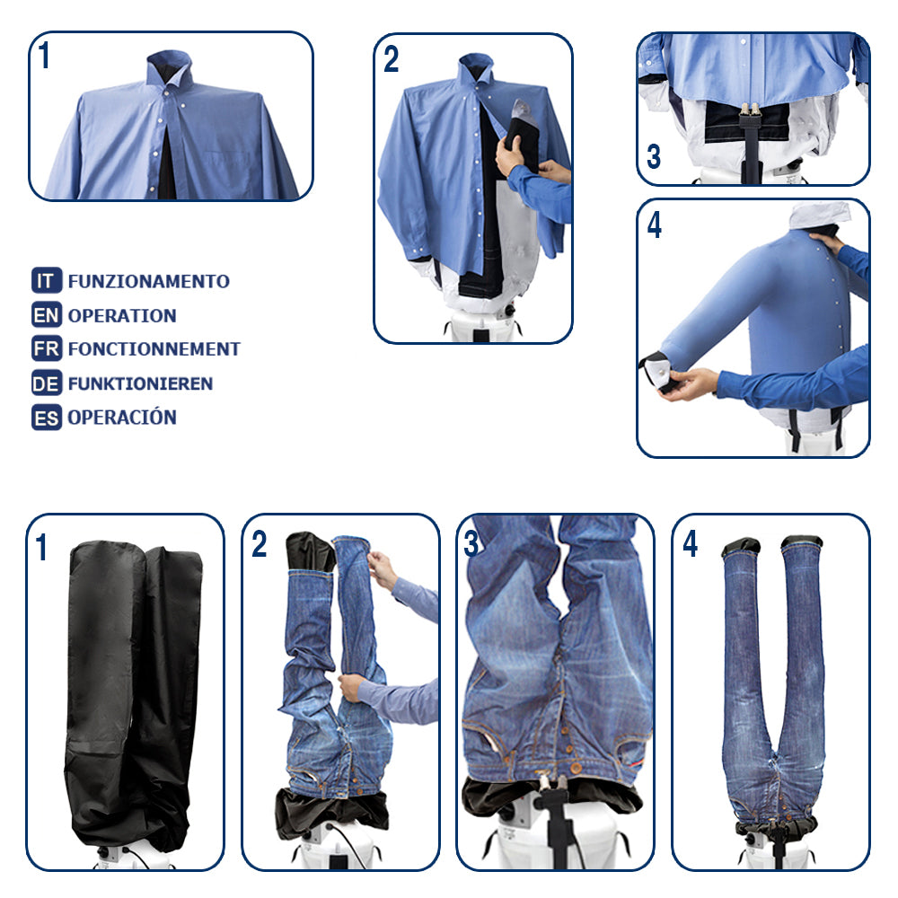 EOLO Stirasciugatrice SA05 SP INOX Stira Asciuga in Automatico Camicie Camicette Polo Felpe Pantaloni Stiro Facile Manichino Aria Calda Stiro Verticale Ferro da Stiro Professionale Supporto 5 Ruote 2 Programmi Made in Italy Garanzia 5 Anni Efficienza A++