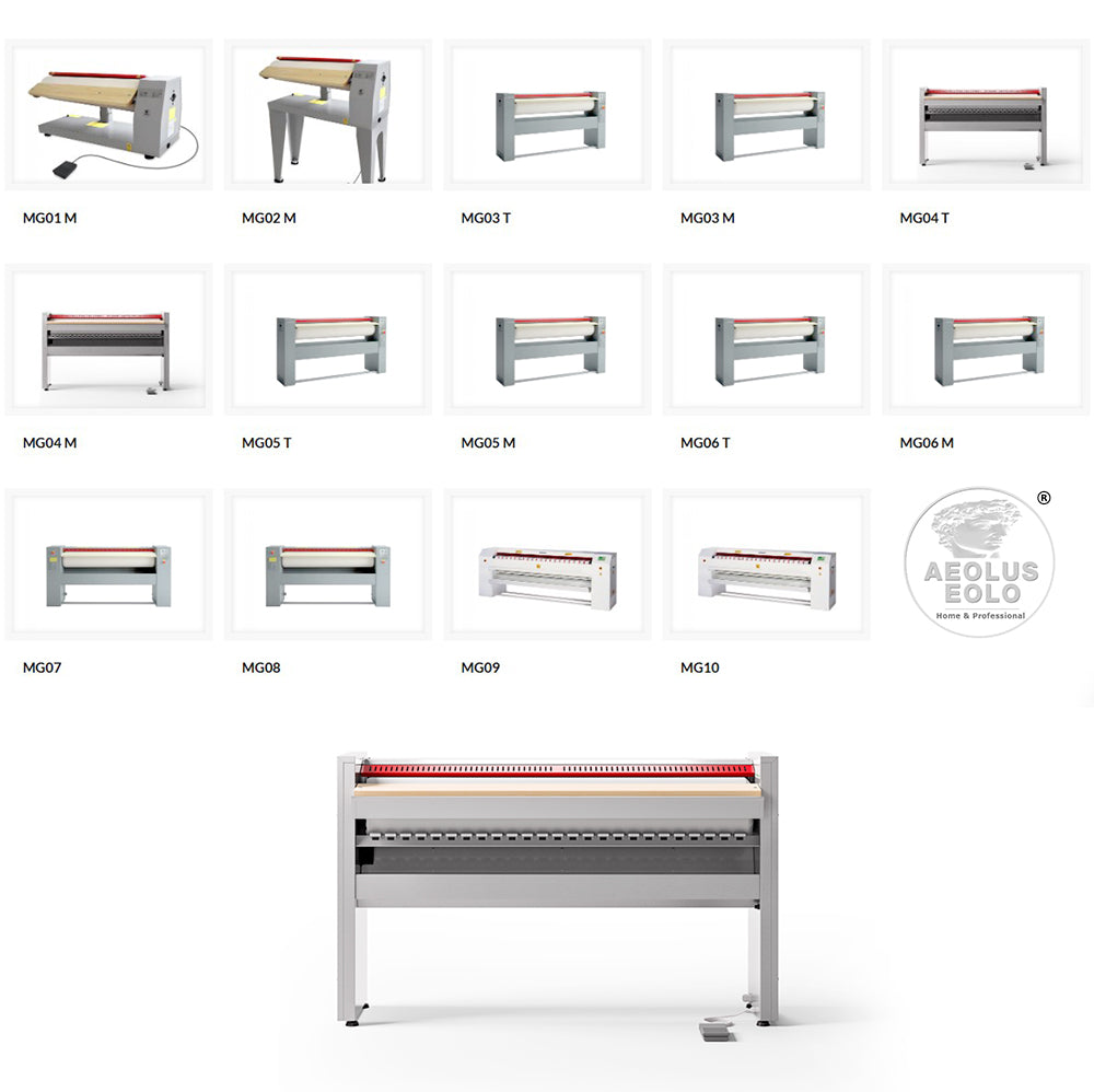 Stiratrice a Rullo 120x18 cm Modello MG03 M Mangano da Stiro Professionale Biancheria Piana Lenzuola federe Tende Asciugamani Controllo elettronico Risparmio energetico A++ Conca Alluminio Semplice Efficace Made in Italy Garanzia 5 anni