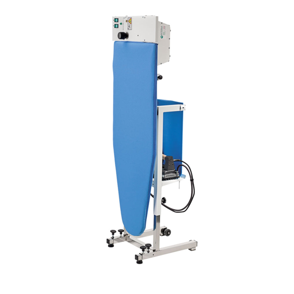 EOLO Tavolo da Stiro AT13 (121x44 cm) Professionale Piano Pieghevole Motore Aspirante e Soffiante con Piano Riscaldato Completo di Generatore Vapore con Caldaia a Risparmio Energetico e Elettroferro Made in Italy Garanzia 5 Anni Efficienza A++