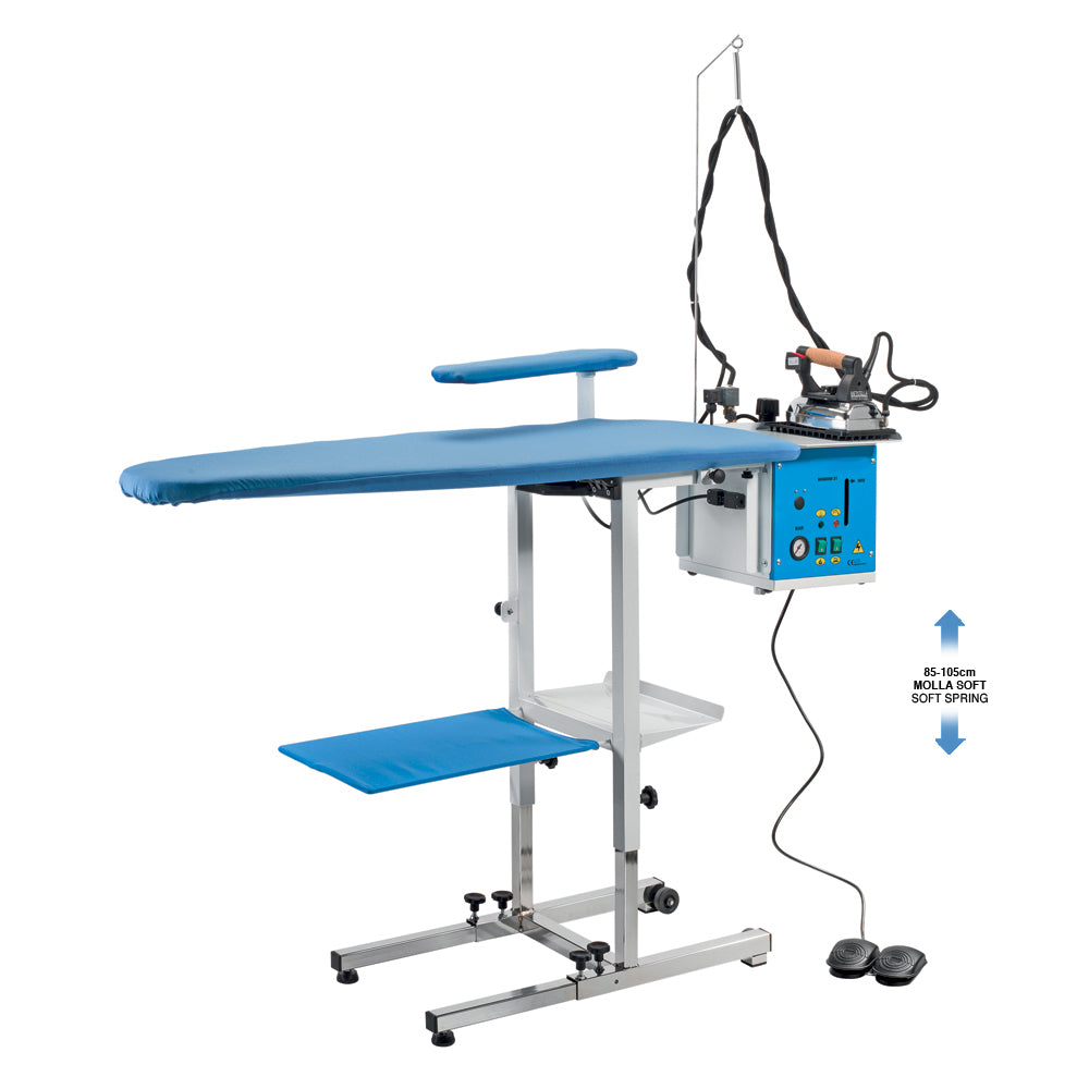 EOLO Tavolo da Stiro AT15 (121x44 cm) Professionale Piano Pieghevole Motore Aspirante e Soffiante con Piano Riscaldato Completo di Generatore Vapore con Caldaia a Risparmio Energetico e Elettroferro Made in Italy Garanzia 5 Anni Efficienza A++