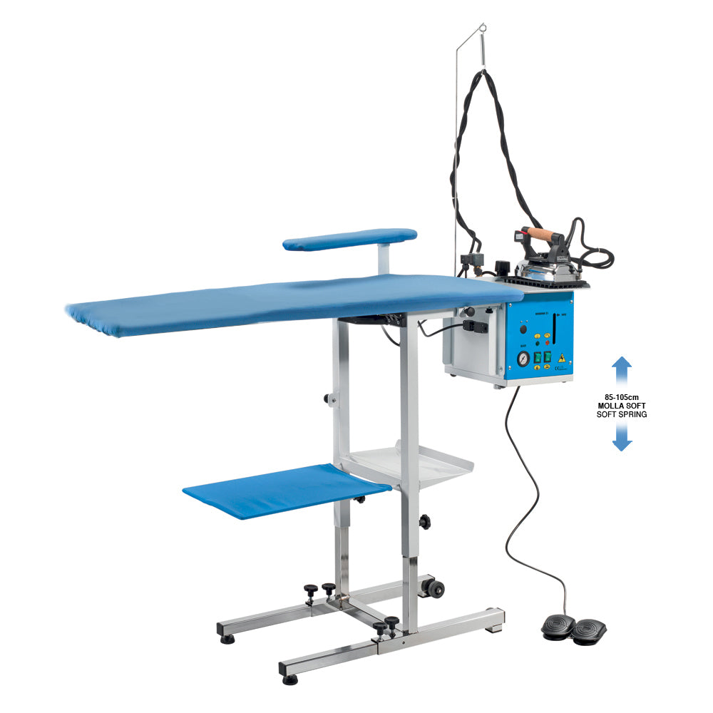 EOLO Tavolo da Stiro AT16 R (112x58 cm) Rettangolare Professionale Pieghevole Motore Aspirante con Piano Riscaldato Completo di Generatore Vapore con Caldaia a Risparmio Energetico e Elettroferro Made in Italy Garanzia 5 Anni Efficienza A++