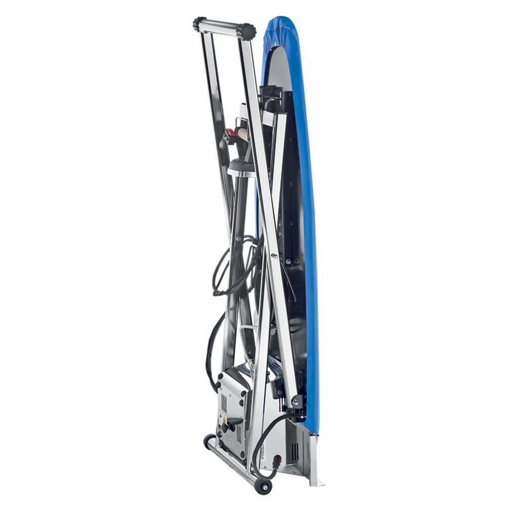 EOLO Tavolo da Stiro AT17 VRA (121x44 cm) Professionale Pieghevole Motore Aspirante Soffiante Piano Riscaldato Ferro da Stiro Generatore Vapore con Caldaia Ricarica Automatica Consolle Display Elettronico Made in Italy Garanzia 5 Anni Efficienza A++