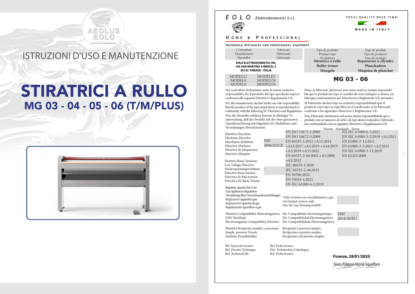 Stiratrice a rullo 140x25 cm Modello MG06 M Mangano da Stiro Professionale Biancheria Piana Lenzuola Federa Tende Asciugamani Controllo elettronico Risparmio energetico A++ Made in Italy Garanzia 5 anni