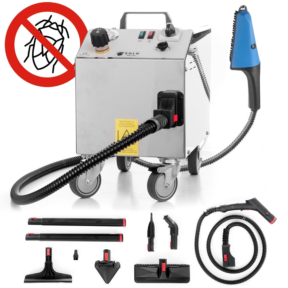 EOLO Pulitore LP01 3K SB200 RA Vapore Secco 180 Gradi Pulizia Professionale Macchina Pulitrice Potente Disinfetta SanificaTessuti Materassi Tappezzeria Macchina per Pulire Divani Sedili Auto Anticalcare Made in Italy Garanzia 5 Anni Efficienza A++