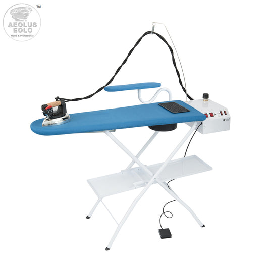 Asse da stiro professionale aspirante e riscaldata con Generatore di vapore e Ferro da stiro professionale Modello AS08 Made in Italy Garanzia 5 anni