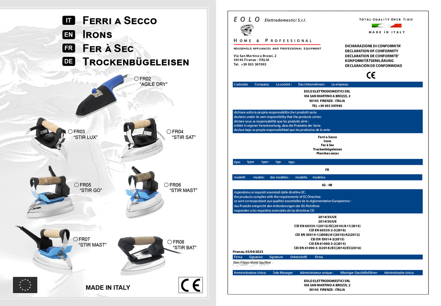 Ferro da stiro professionale a secco “STIR GO” FR05 con piastra lucida Made in Italy Garanzia 5 anni
