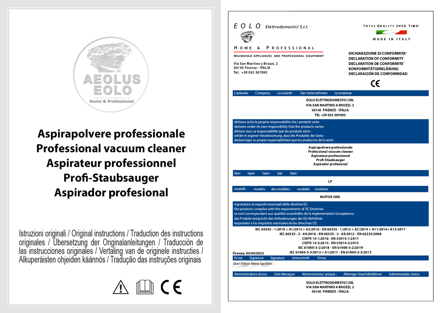 EOLO Aspirapolvere LP26 DUAL FM INOX GT Professionale per Abitazioni e Aree Medio/Grandi Pulizia Aspiratore Polveri Liquidi Solidi Risparmio Energetico Made in Italy Garanzia 5 Anni Efficienza A++