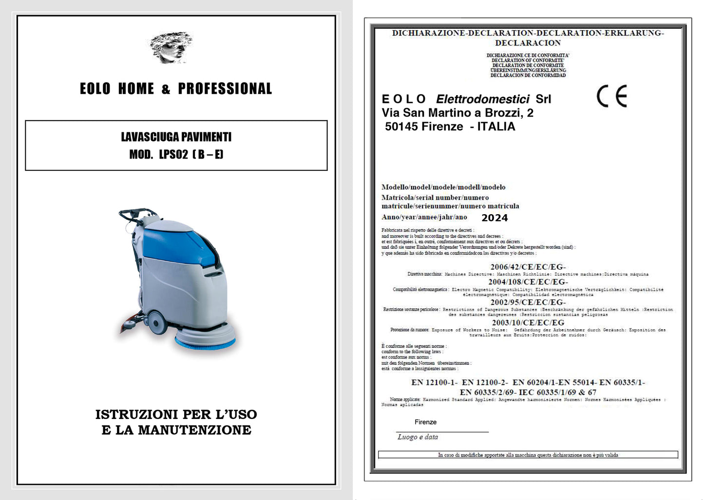 Lavasciuga professionale uomo a terra, modello LPS02 E
