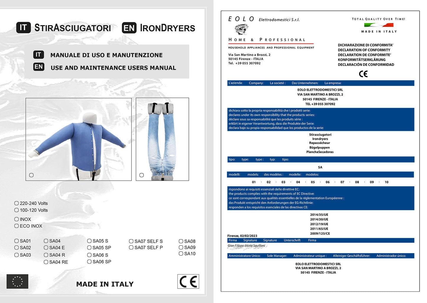 EOLO Stiracamicie Pantaloni SA04 ECO Stira Asciuga Automatico Camicie Pantaloni StirAsciuga Robot Aria Calda Manichino Ferro da Stiro Verticale StirAsciugatrice Professionale Asciugabiancheria 3 Programmi Made in Italy Garanzia 5 Anni Efficienza A++