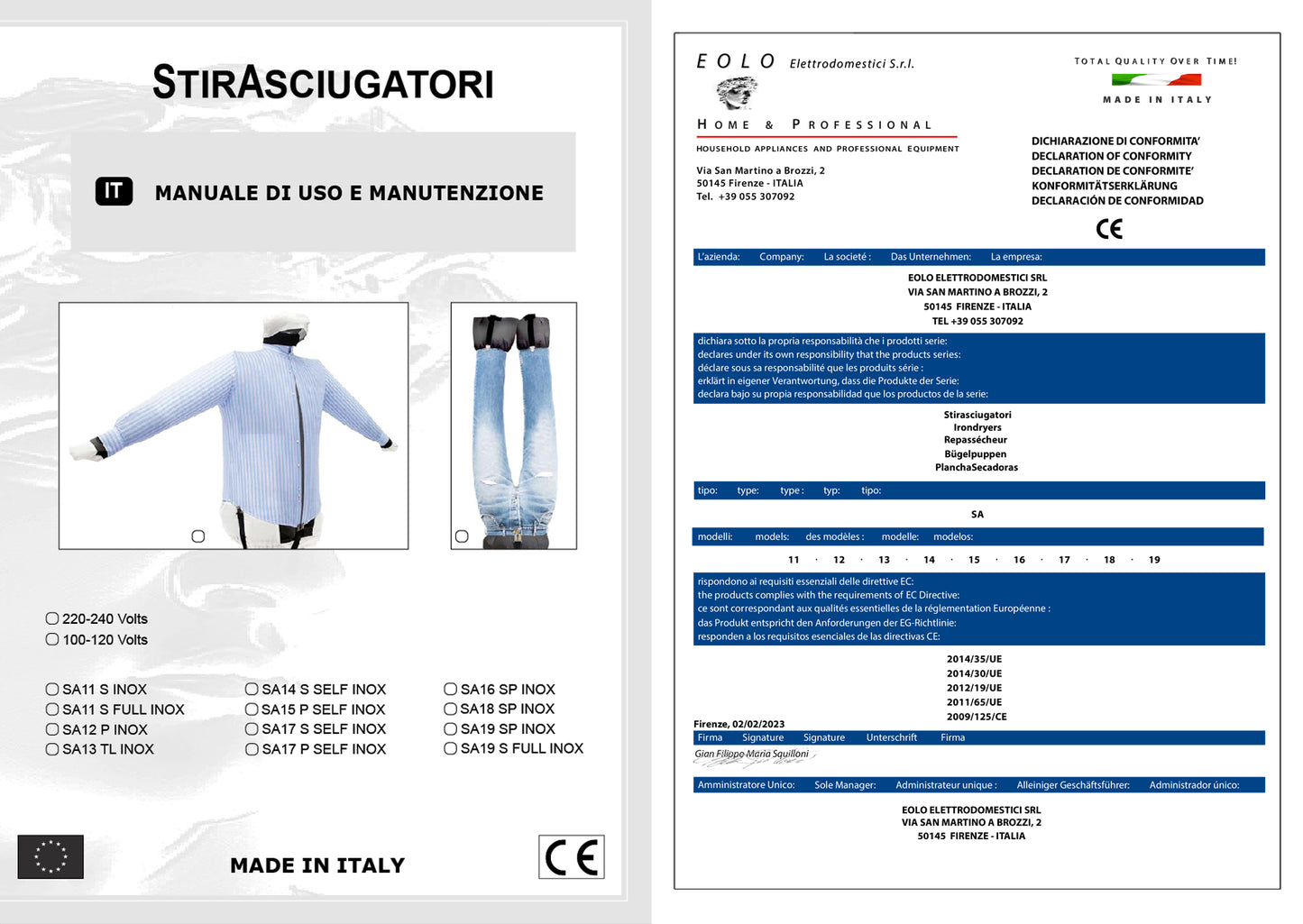 EOLO Stiratrice SA14 S SELF INOX con Gettoniera Professionale Stira Facile Asciuga Automatico StirasciugaCamicie Camicette Polo Stiratore Asciugatore Stirasciugare Manichino Aria Calda Robot Stiro 2 Programmi Made in Italy Garanzia 5 Anni Efficienza A++