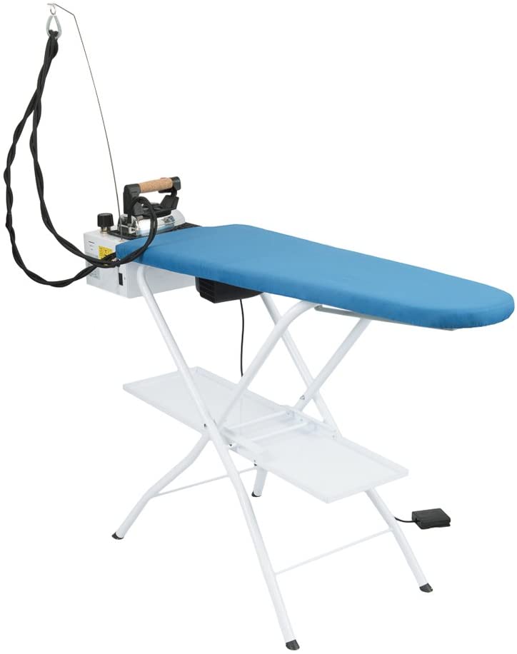 Centre de repassage pro aspirant et chauffant avec centrale vapeur et fer à repasser professionnel, modèle AS07 (112 x 42 cm)