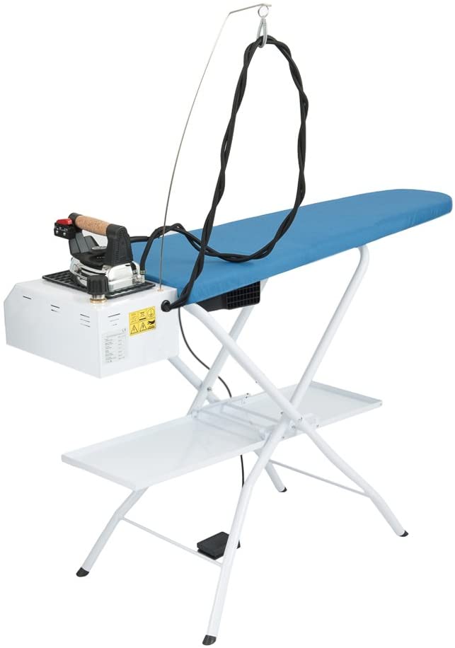Centre de repassage pro aspirant et chauffant avec centrale vapeur et fer à repasser professionnel, modèle AS07 (112 x 42 cm)