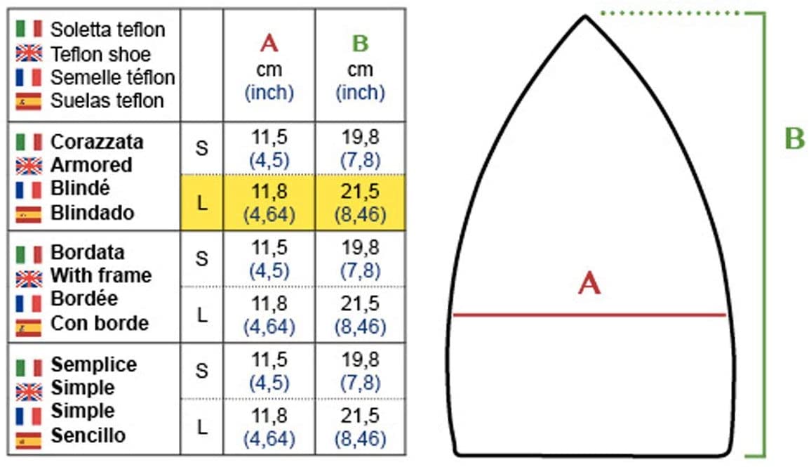 Semelle Téflon professionnelle blindé en aluminium pour fer à repasser antilucide taille L