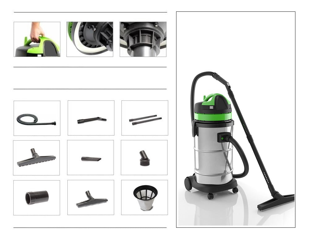 Aspirapolvere semi-professionale per abitazioni e aree medio/grandi, modello LP26 INOX GT
